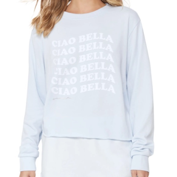 Spiritual Gangster Tops - NWT SPIRITUAL GANGSTER Ciao Bella Sweatshirt Baby Blue SZ: Large